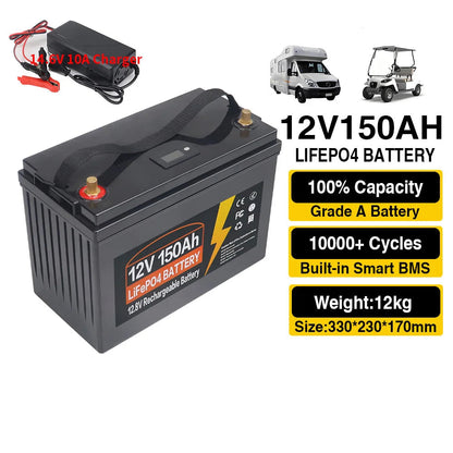 Batterij - Solar batterijen - Powerstation - Zonne opslag - Lithium IJzer Fosfaat Batterij - Opslag - 12V - 150AH - LiFePO4 Batterij met Ingebouwde BMS voor RV, Campers, Golfkarren en Zonne-opslag