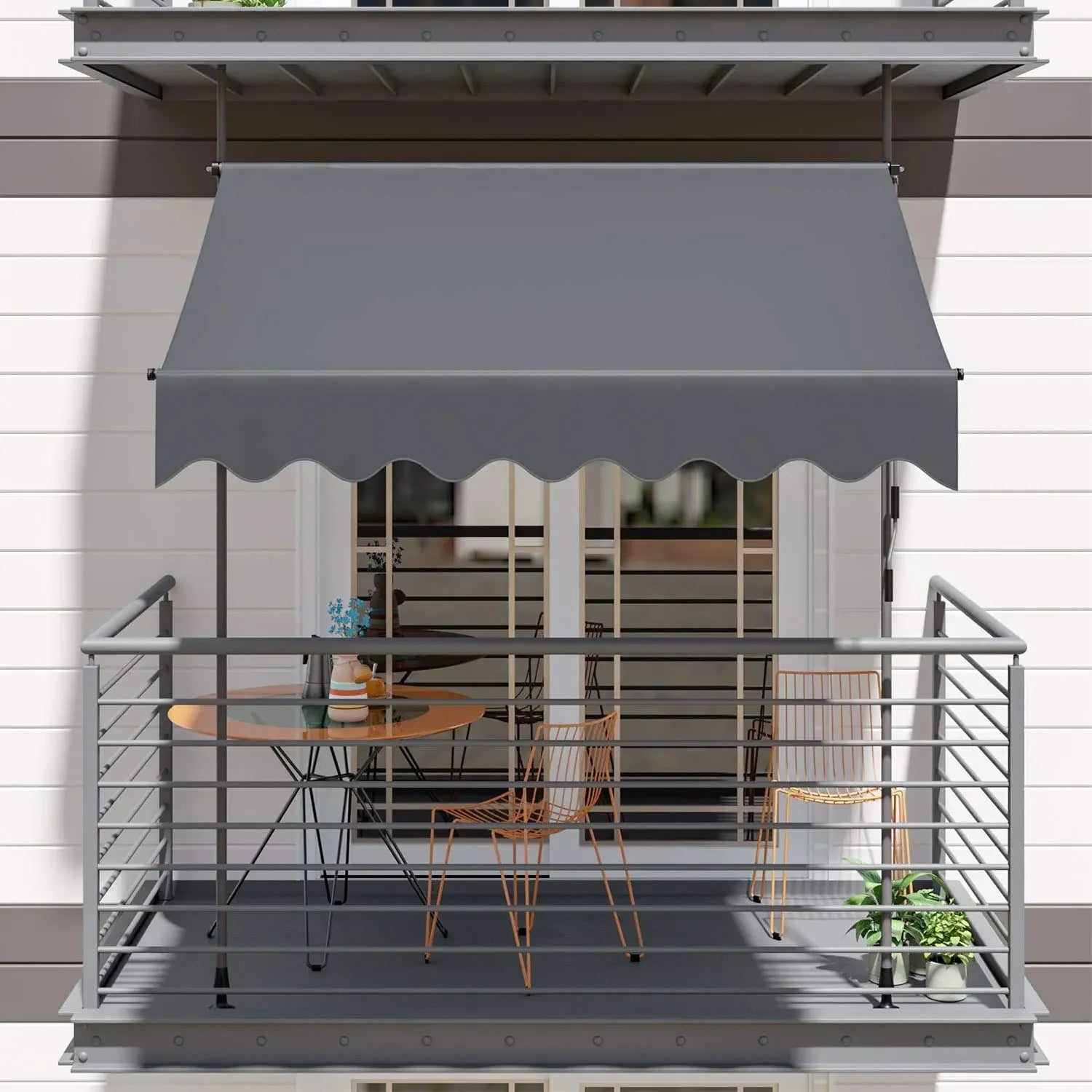 Balkon Zonnescherm - Luifel - Balkon Parasol - Zonneluifel - Uittrekbaar - 400x120 cm - Zonwering Zonder Boren met UV50+ Bescherming en Handslinger - Grijs - QUORE