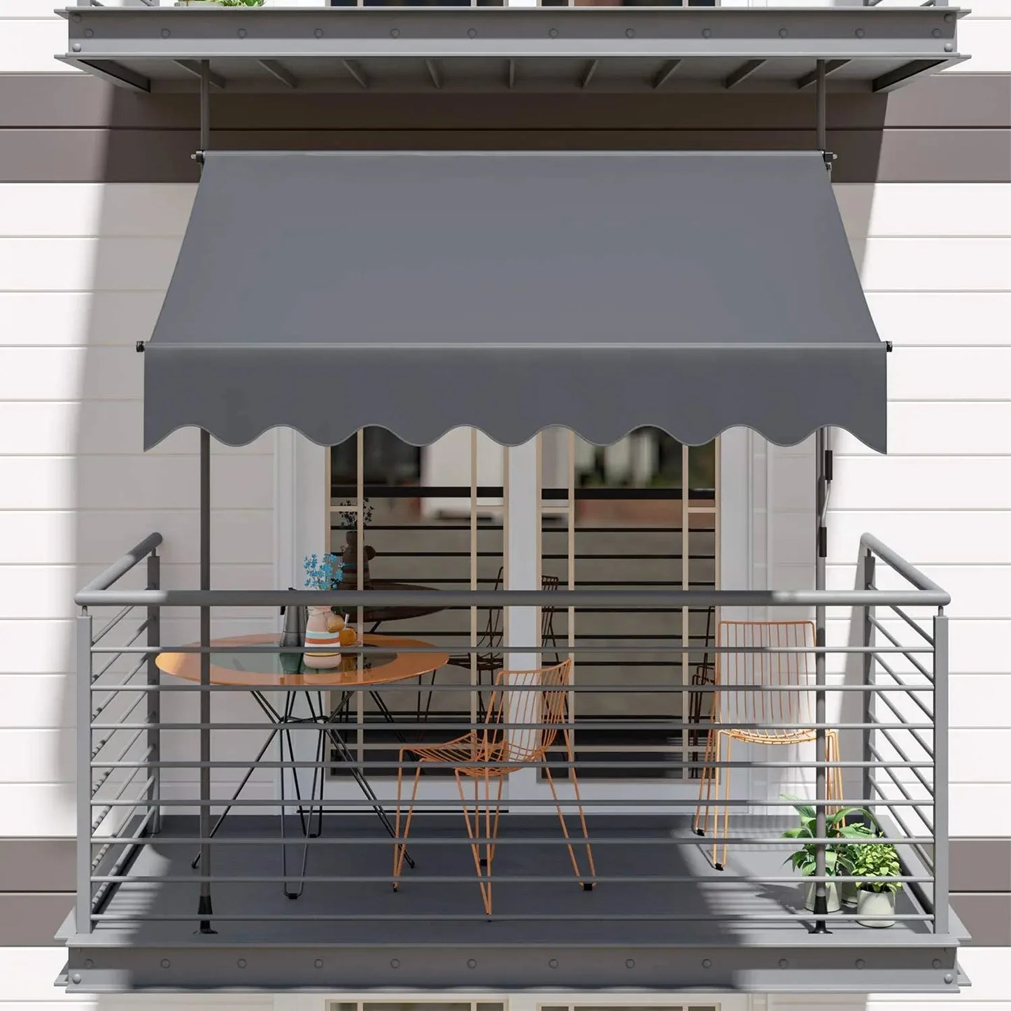 Balkon Zonnescherm - Luifel - Balkon Parasol - Zonneluifel - Uittrekbaar - 250x120 cm - Zonwering Zonder Boren met UV50+ Bescherming en Handslinger - Grijs