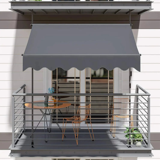Balkon Zonnescherm - Luifel - Balkon Parasol - Zonneluifel - Uittrekbaar - 250x120 cm - Zonwering Zonder Boren met UV50+ Bescherming en Handslinger - Grijs