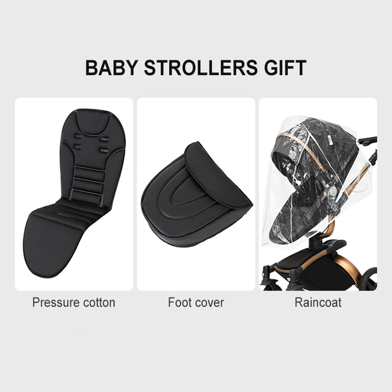 Kinderwagen - 3-in-1 Baby Stroller - Wandelwagen - Buggy - Opvouwbaar & Compact – Multifunctioneel – Inclusief Autostoel - PU Leren Bekleding - Wit