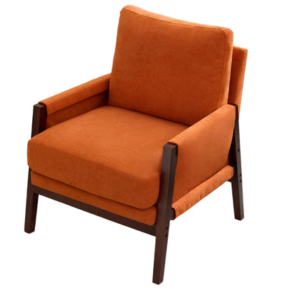 Relaxstoel – Loungestoel – Fauteuil – Leesstoel – Relaxfauteuil – Zitstoel – Chenillestof Bekleding – Massief Houten Frame - 76.5 x 83 x 95.5 cm - Oranje