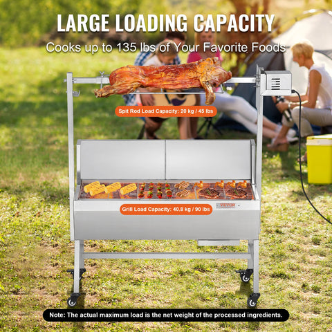 Electric BBQ Rotisserie Grill Kit - Grill Rotisserie Kit - 4RPM - Elektrische BBQ met Motor - RVS Automatische Grillset - Zeskantige Spitstang - Roestvrijstalen - 35inch met bord - BBQ heel Lamsvlees & Geit - Zilver