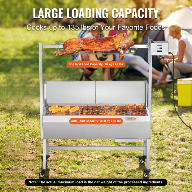 Electric BBQ Rotisserie Grill Kit - Grill Rotisserie Kit - 4RPM - Electric BBQ with Motor - Stainless Steel Automatic Grill Set - Hexagonal Spit Rod - Stainless Steel - 35inch - BBQ Whole Lamb &amp; Goat - Silver