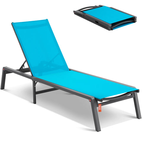 Outdoor Lounge Chair - Buiten Lounge Stoel - Zwembad Chaise Lounge - Waterdicht Mocha - Chaise Lounge Stoel - Chaise Lounge Stoel - Buiten Aluminium Patio Lounge Stoel - 5-Positie - Verstelbaar - Ligstoel voor Stran - Blauw