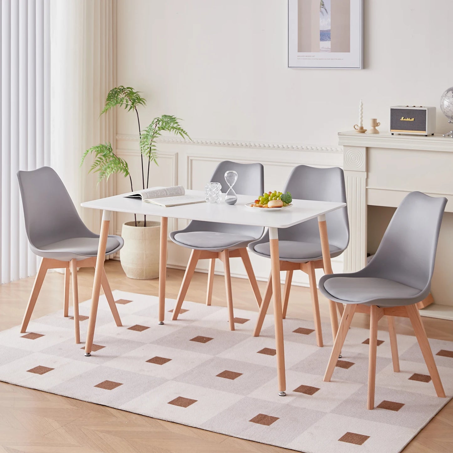 EGOONM Set of 4 / 6 Modern Dining Chairs Kitchen Chairs with Padded Seat Faux Leather Beech Wooden Legs for Kitchen Dining Room