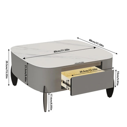 Salontafel – Koffietafel – Woonkamertafel – Tafel Met Laden – Sintered Stone Blad – Soft-Close Opberglades - 99.5 x 98.5 x 35.5 cm