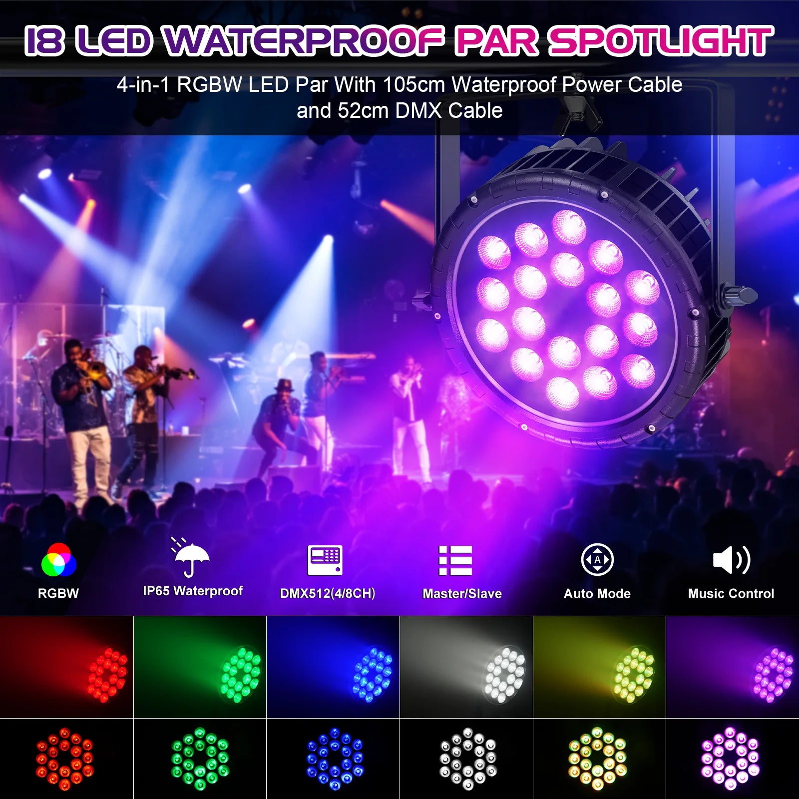 RGBW LED Par Light – RGB Parlamp – Podiumverlichting – DJ Licht – Showverlichting – IP65 Waterdicht Aluminium – 18x 10W LEDs met DMX512 en Master-Slave Functie – EU Plug 4PCS - QUORE