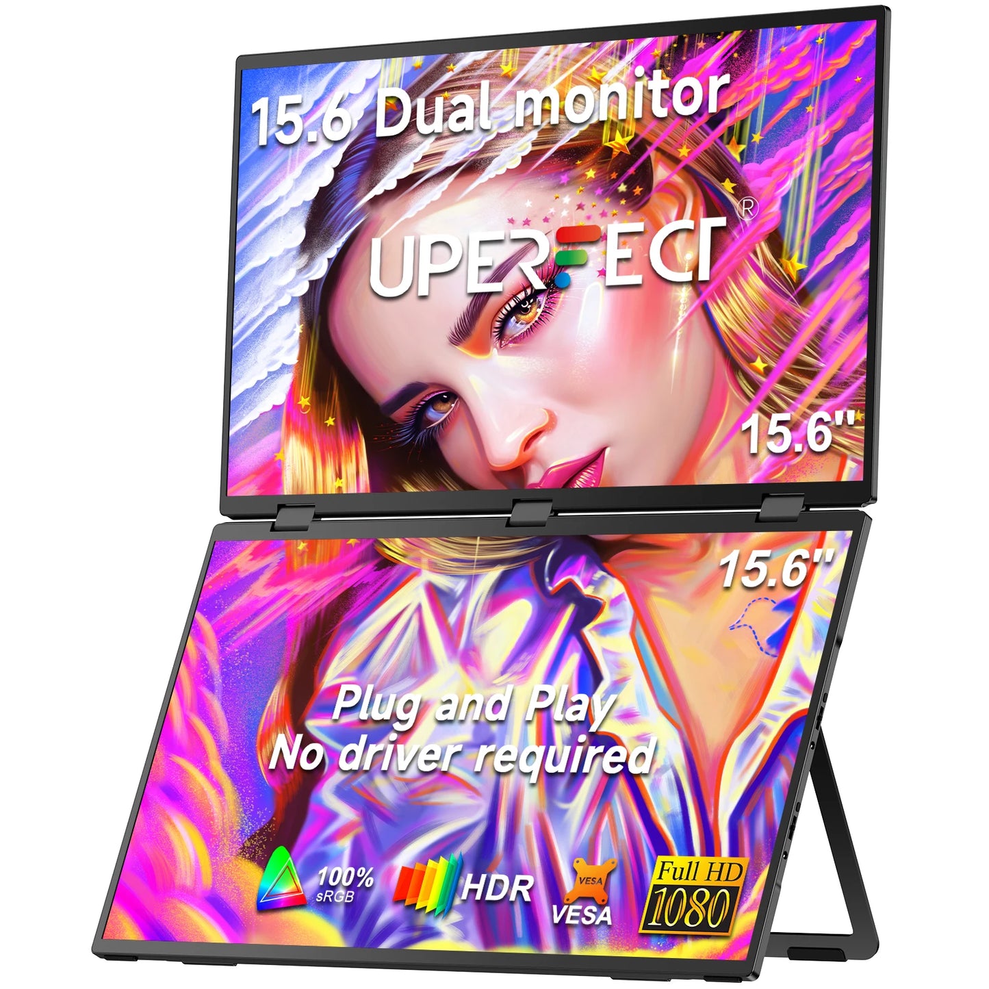 Draagbare Monitor – Opvouwbare Monitor – Dubbele Monitor – Mobiele Monitor – Laptop Scherm – 15,6 Inch – Full HD IPS – 360° Draaibaar & Opvouwbaar
