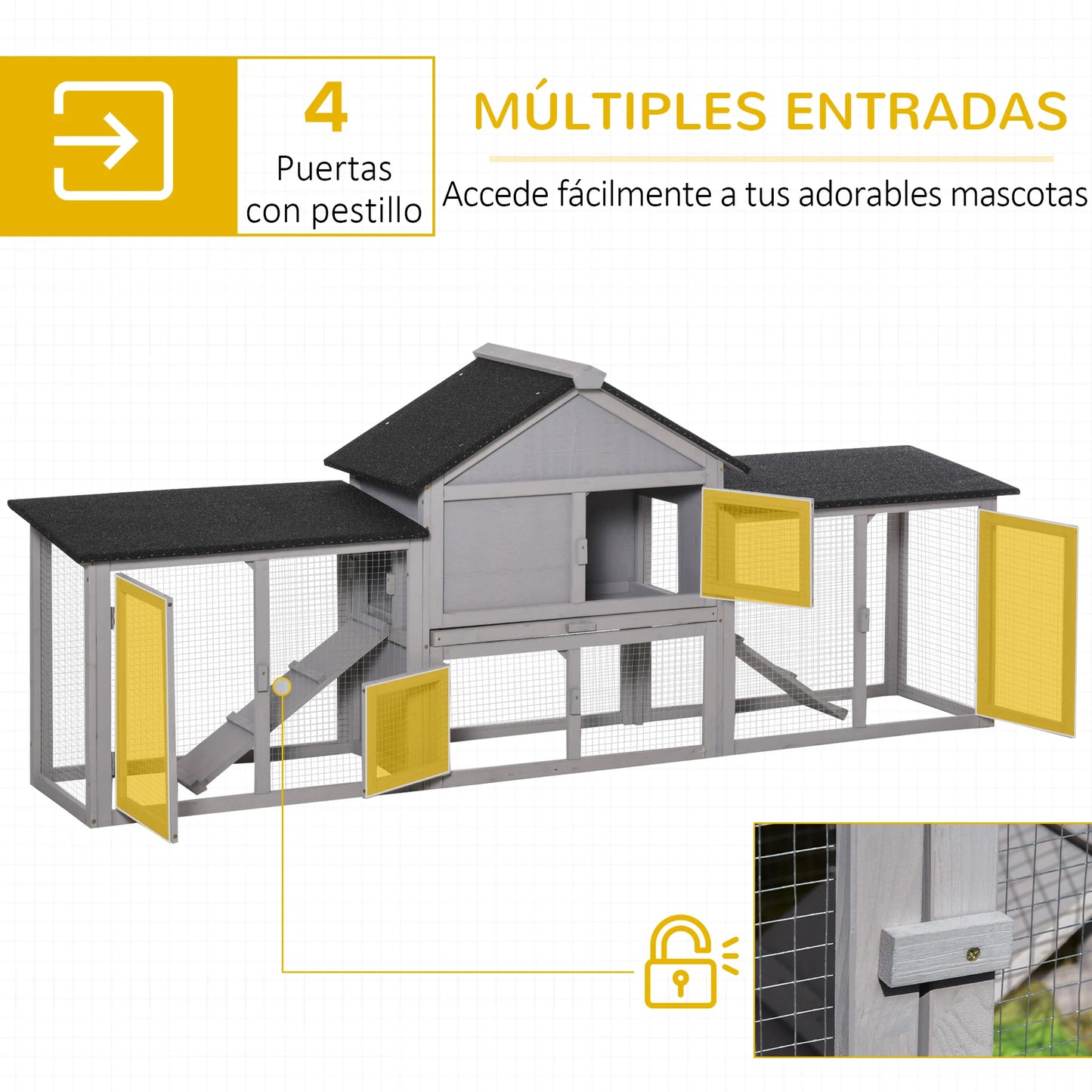 PawHut outdoor hutch for 2-4 rabbits with asphalt roof tray
