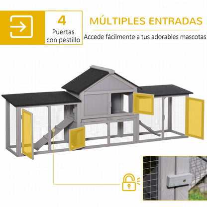 PawHut outdoor hutch for 2-4 rabbits with asphalt roof tray