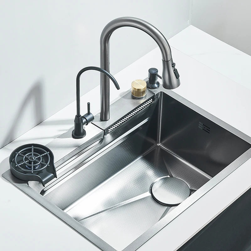 Keukenspoelbak - met Kraan - Spoelbak - Keuken Gootsteen - RVS - 60X45cm - Wasbak Keuken - Zeepdispenser - Bekerreiniger - Zilver