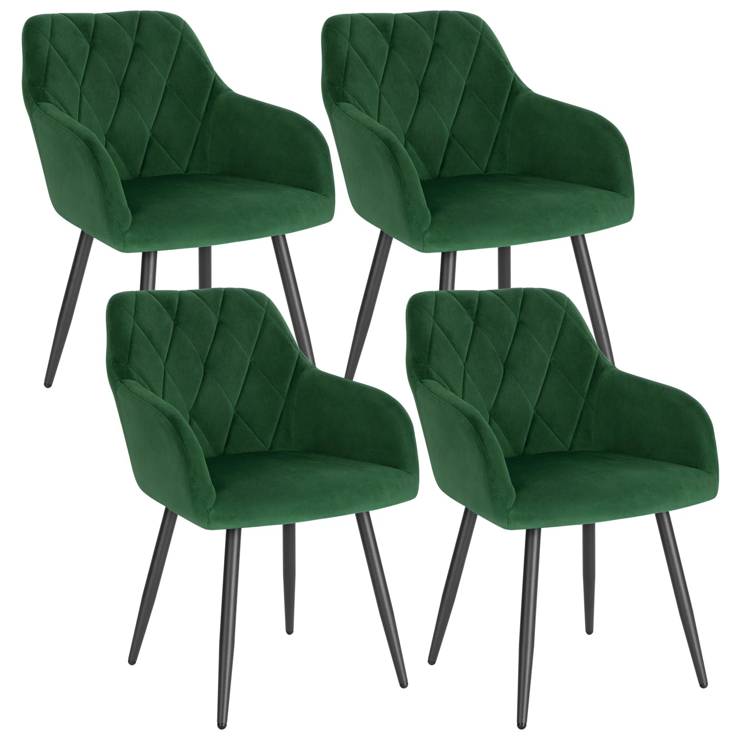 Eetkamerstoel – Bureaustoel – Stoel Met Armleuning – Scandinavische Stoel – Metalen Poten – Velvet Bekleding – Ergonomisch Design - Donkergroen - QUORE