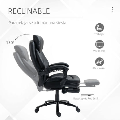 Bureaustoel – Ergonomische Stoel – Office Chair – Draaistoel – Gamingstoel – Verstelbare Zithoogte – Kantelbare Rugleuning Met Voetensteun - Zwart - QUORE
