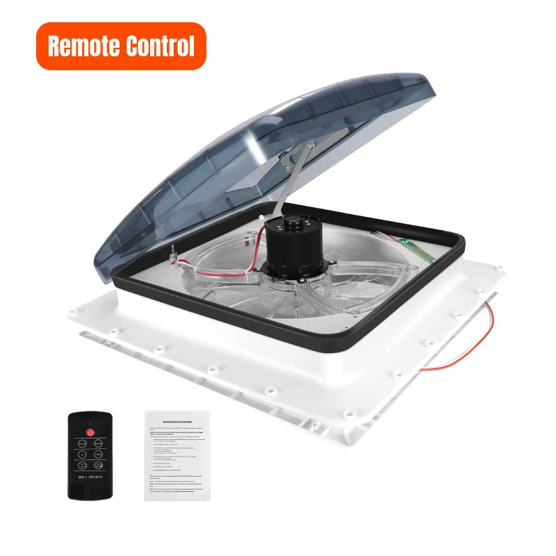 Elektrische Dakventilator Caravan – RV Dakventilator – Camper Ventilator – Dakventilator Met Afstandsbediening – Motorhome Ventilator – 3 Snelheden – Automatische Regensensor 40x40 cm 12V 20W - QUORE