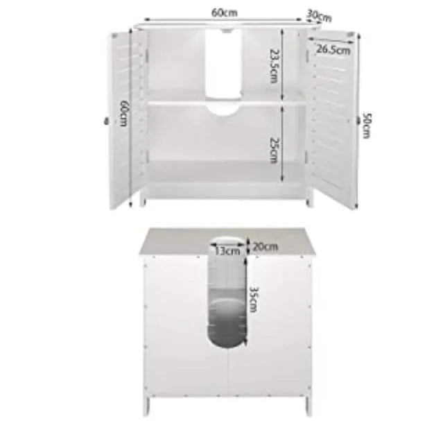 Wastafelonderkast - Badkamer - op Poten - Onderkast - Meubel - Praktische Opbergruimte - Onder de Wastafel - 60x30x60cm - Vrijstaand Toiletmeubel - Modern MDF-design - Wit