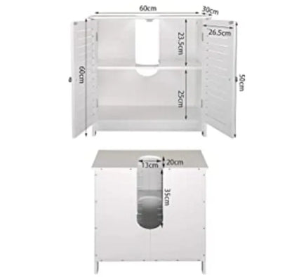 Wastafelonderkast - Badkamer - op Poten - Onderkast - Meubel - Praktische Opbergruimte - Onder de Wastafel - 60x30x60cm - Vrijstaand Toiletmeubel - Modern MDF-design - Wit