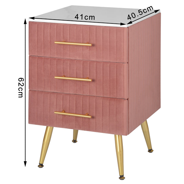 Bijzettafel - Bedtafel - Nachtkastje - Slaapkamer tafel - Nachtkastje met lades - slaapkamer meubilair - 3 Laden - 80kg - Roze