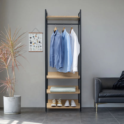 Kapstok met Schoenenbank - Staande Kapstok - Garderoberek - 3 Legplanken - Industrieel Design - 170cm Hoog - Licht Eiken Wit
