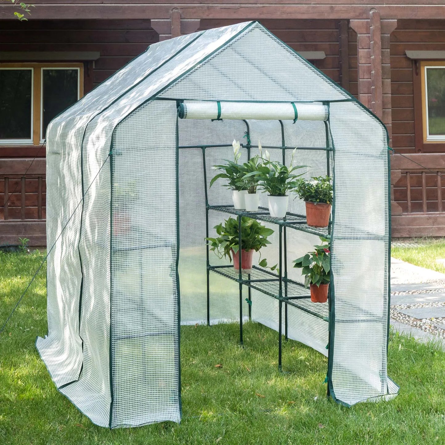 Foliekas - Broeikas - Hobbykas - Kweekkas - Huishoudelijke Schuur - voor Tomaten  - Planten - Beschermt Tegen Kou - Regen - Vorst - PER - Geverfde Stalen Buizen - 143 x 215 x 195 cm - Wit