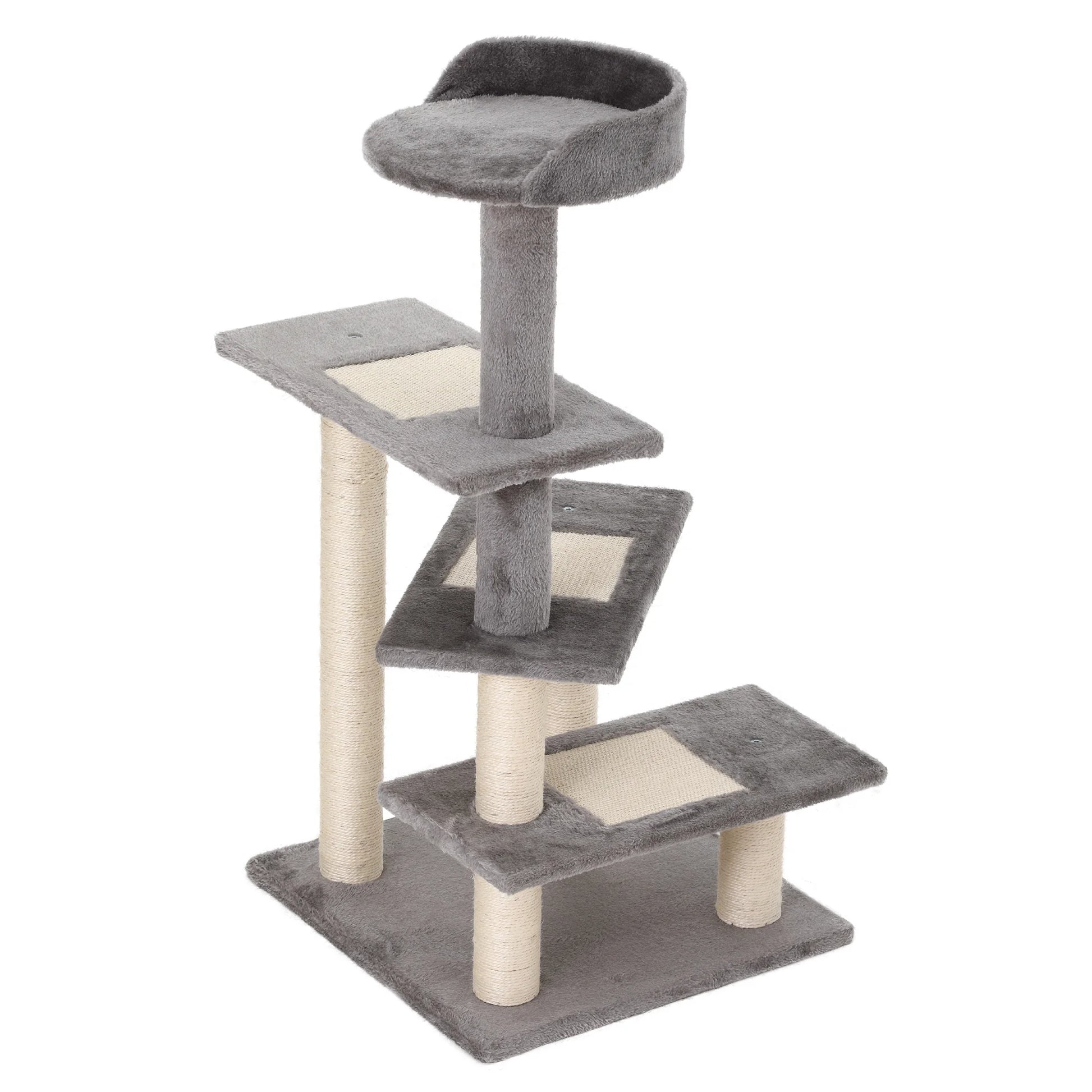 Kattenboom - Krabpaal - met Activiteitencentrum - Platforms - Perfect voor  Een Dutje Doen - Sporten - Spelen - Spaanplaat - Zacht pluche - 48.5 x 48.5 x 100 cm - Grijs - QUORE