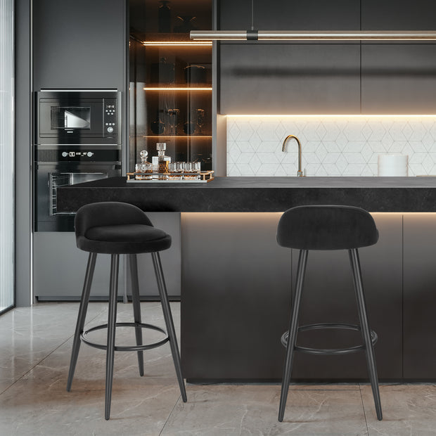 Barkruk - Bar stoel - Bar stoelen set 2 - Cafékruk Barmeubilair - Bar gereedschap cocktails - Fluwelen barkrukken - 120 kg - Zwart fluweel