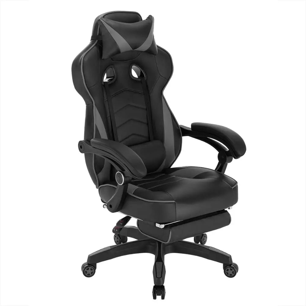 Ergonomische Gaming- en Bureaustoel – Comfortabele Werkstoel – Verstelbare Rugleuning – Voetensteun – Kunstleer – Maximale Draagkracht 120 Kg – Zwenkwielen - Grijs