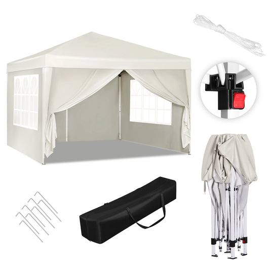 3x3m Opvouwbare Partytent - Easy Up Partytent - Partytent Opvouwbaar - Tuinpaviljoen - Waterdicht - UV - Bescherming - Verstelbare Hoogte - Draagtas - Zonnescherm - Beige - QUORE