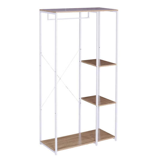 Kledingrek - Loftstijl - Kledingmeubel - Slaapkamer - Halkast - Schoenen Opbergen - Industrial style - Wardrobe - Luxe Rek Voor Kleding - Jassen ophangen - Hout Staal Kledingrek - Wit en licht eiken - QUORE