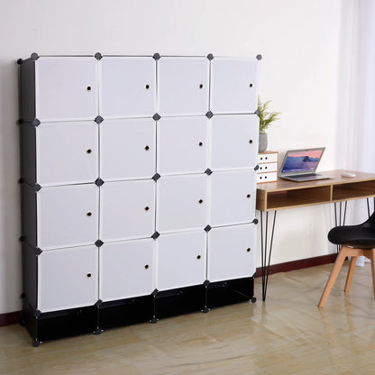 Opbergkast voor Slaapkamer - Kast - Archiefkast - Kantoorkast - 14 Kubussen – Met 2 Kledingroedes – Modulair Ontwerp voor Speelgoed, Boeken & Schoenen - Zwart & Wit