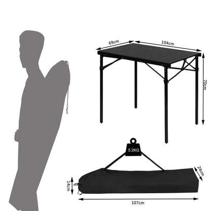 Campingtafel - Vouwtafel - Klaptafel - Draagbare - met Draagtas - voor Buiten - Binnen - Achtertuin - Tuin - Barbecue - Aluminium - 104 x 69 x 70cm - Zwart