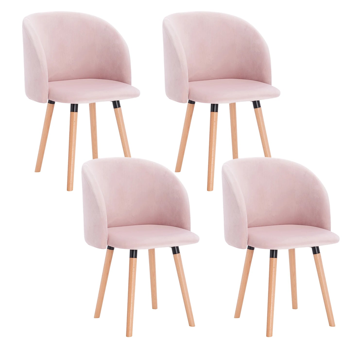Eetkamerstoelen – Set van 4 – Velvet Stoelen – Houten Stoelen – Ergonomisch Design – Massief Houten Frame - Roze