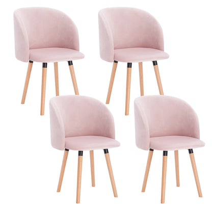 Eetkamerstoelen – Set van 4 – Velvet Stoelen – Houten Stoelen – Ergonomisch Design – Massief Houten Frame - Roze