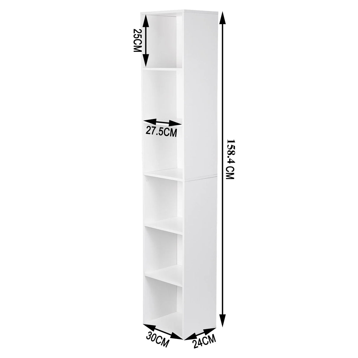 Boekenkasten - Boekenplank - Wandplank - Boekenrek - 30x23.5x158.4cm - 6 vakken - voor Kantoor Woonkamer Lezen Studeerkamer - Wit - QUORE