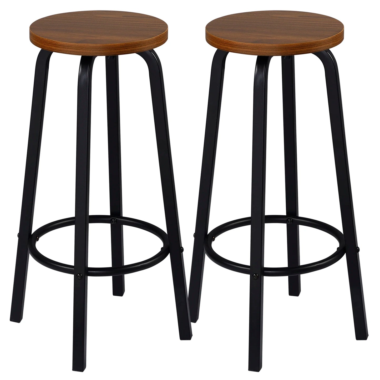 Barstoelen – Set van 2 - Barkrukken – Keukenstoelen – Barstoelen Set – Metalen Frame – MDF Zitting – Antislip Dop - Donkere Beuk