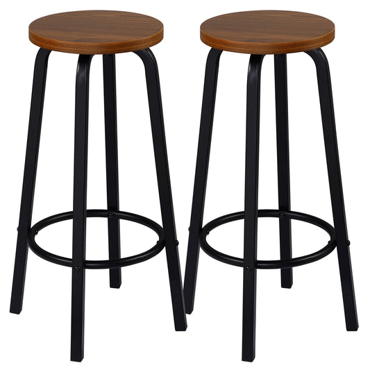 Barstoelen – Set van 2 - Barkrukken – Keukenstoelen – Barstoelen Set – Metalen Frame – MDF Zitting – Antislip Dop - Donkere Beuk