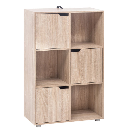 Boekenkasten - Boekenplanken - Boekenkasten Hout – Vrijstaand Wandrek met 6 Vakken & Deuren – Opbergkast voor Boeken - Dossiers - Decoratie – Geschikt voor Woonkamer - Slaapkamer - Kantoor – 59,7x29,7x91cm - Eiken