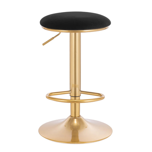 Barkruk met Voetsteun - Verstelbare Barkruk - Stoel - 360° Draaibaar - Velvet Zitting - Stalen Frame - Zwart - QUORE