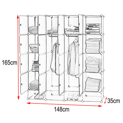 Opbergkast voor Slaapkamer - Kast - Archiefkast - Kantoorkast - 14 Kubussen – Met 2 Kledingroedes – Modulair Ontwerp voor Speelgoed, Boeken & Schoenen - Zwart & Wit