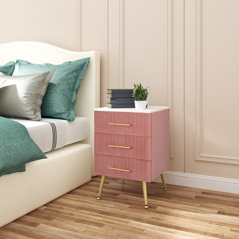 Bijzettafel - Bedtafel - Nachtkastje - Slaapkamer tafel - Nachtkastje met lades - slaapkamer meubilair - 3 Laden - 80kg - Roze