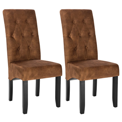 Eetkamerstoelen - Keukenstoel - Eetstoel - Eetkamerstoel - met Hoge Rugleuning en Gevoerde Zittingen - Massief Houten Poten - 2 Packs - Fluweel - Bruin