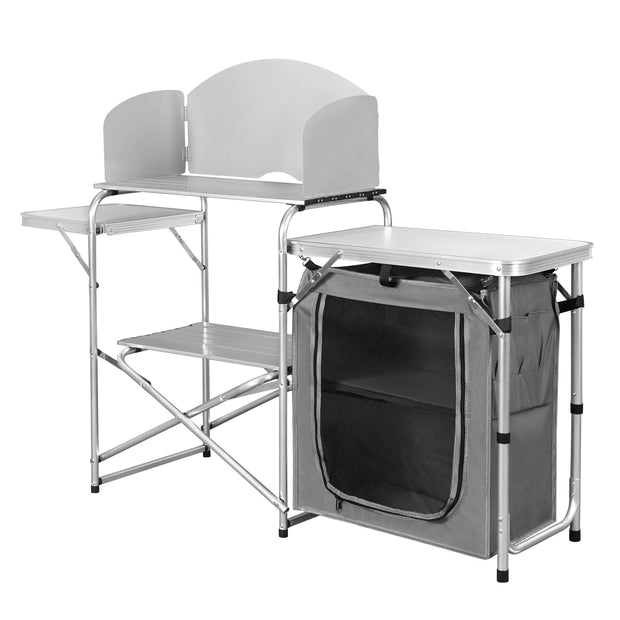 Camping cupboard - Camping kitchen - Camping kitchen - Cooking table - BBQ table - Cooking storage - White Black - Wind protection