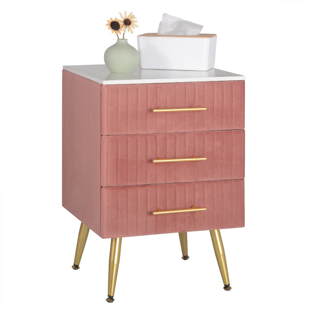 Bijzettafel - Bedtafel - Nachtkastje - Slaapkamer tafel - Nachtkastje met lades - slaapkamer meubilair - 3 Laden - 80kg - Roze