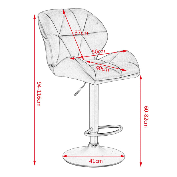 Adjustable Bar Stool - Bar Stool - Bar Stools with Backrest - Set of 2 - 360° Rotatable - Gas Spring - Steel Footrest - Leather Seat - Black Velvet