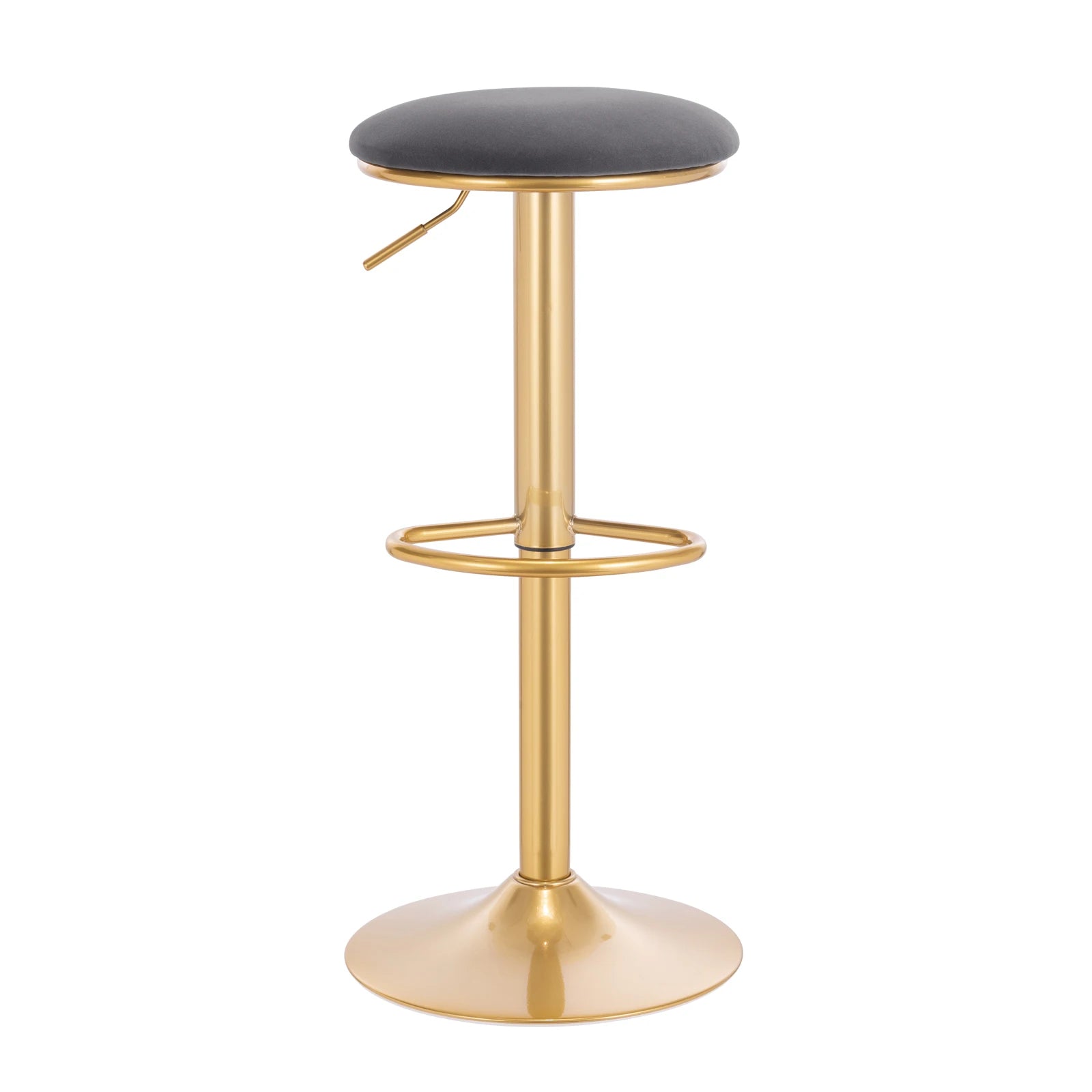 Barkruk Met Voetsteun – Ronde Zitting – 360° Draaibare Bar Kruk – In Hoogte Verstelbare Eetkruk – Moderne Barkruk Voor Keuken, Eetkamer, Bar of Café – Grijs - Goud Design - QUORE