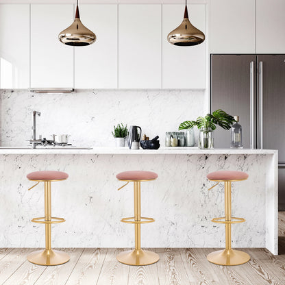 Barkruk Met Voetsteun – Ronde Zitting – 360° Draaibare Bar Kruk – In Hoogte Verstelbare Eetkruk – Moderne Barkruk Voor Keuken, Eetkamer, Bar of Café – Grijs - Goud Design - QUORE