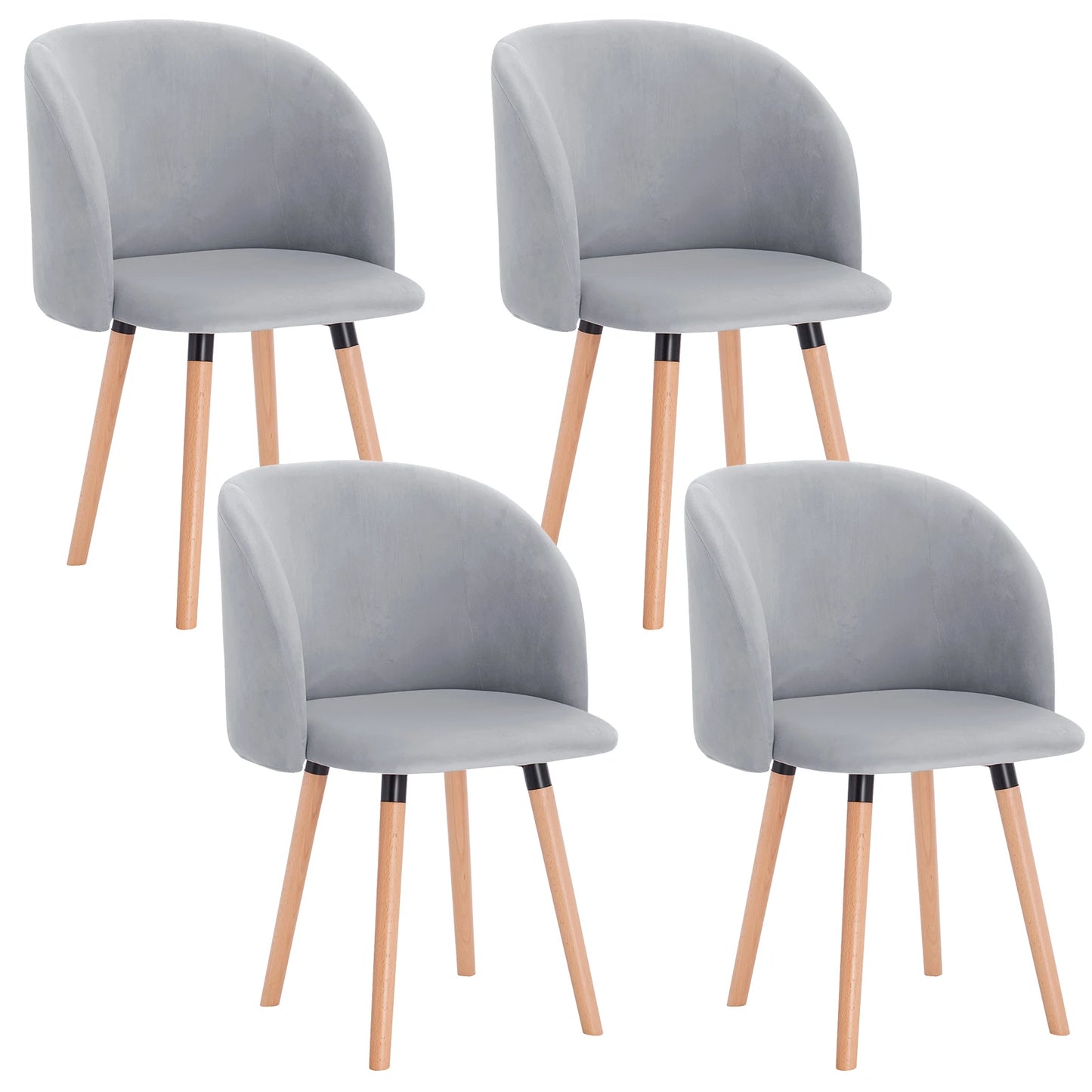 Eetkamerstoelen – Set van 4 – Velvet Stoelen – Houten Stoelen – Ergonomisch Design – Massief Houten Frame - Grijs