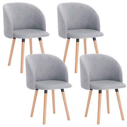 Eetkamerstoelen – Set van 4 – Velvet Stoelen – Houten Stoelen – Ergonomisch Design – Massief Houten Frame - Grijs