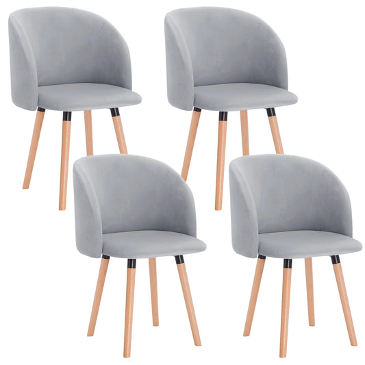 Eetkamerstoelen – Set van 4 – Velvet Stoelen – Houten Stoelen – Ergonomisch Design – Massief Houten Frame - Grijs