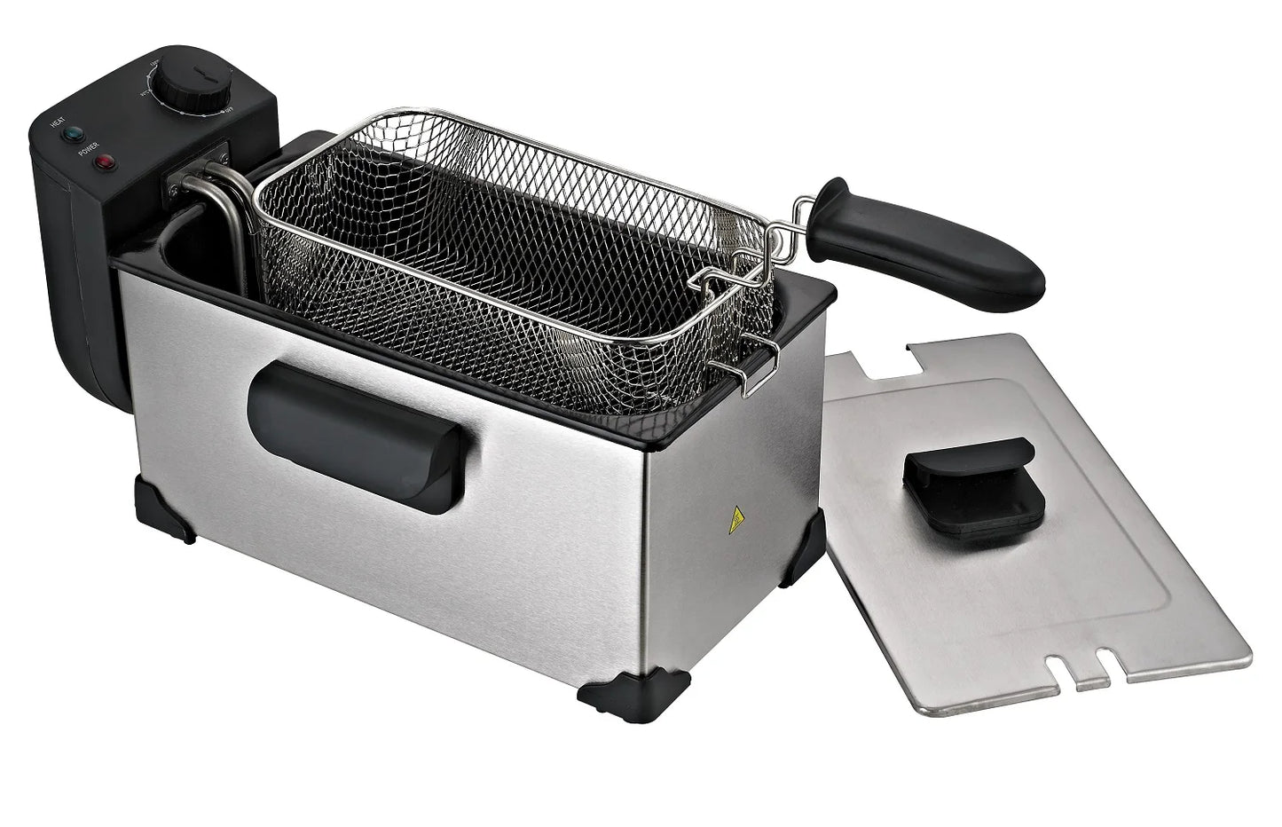 Elektrische friteuse - Vermogen - Regelbare Thermostaat - Uitneembare Mand met Anti-Scald Grip - Roestvrijstalen Deksel -  Afvoerkraan en Geurfilter - 2200W - 3L
